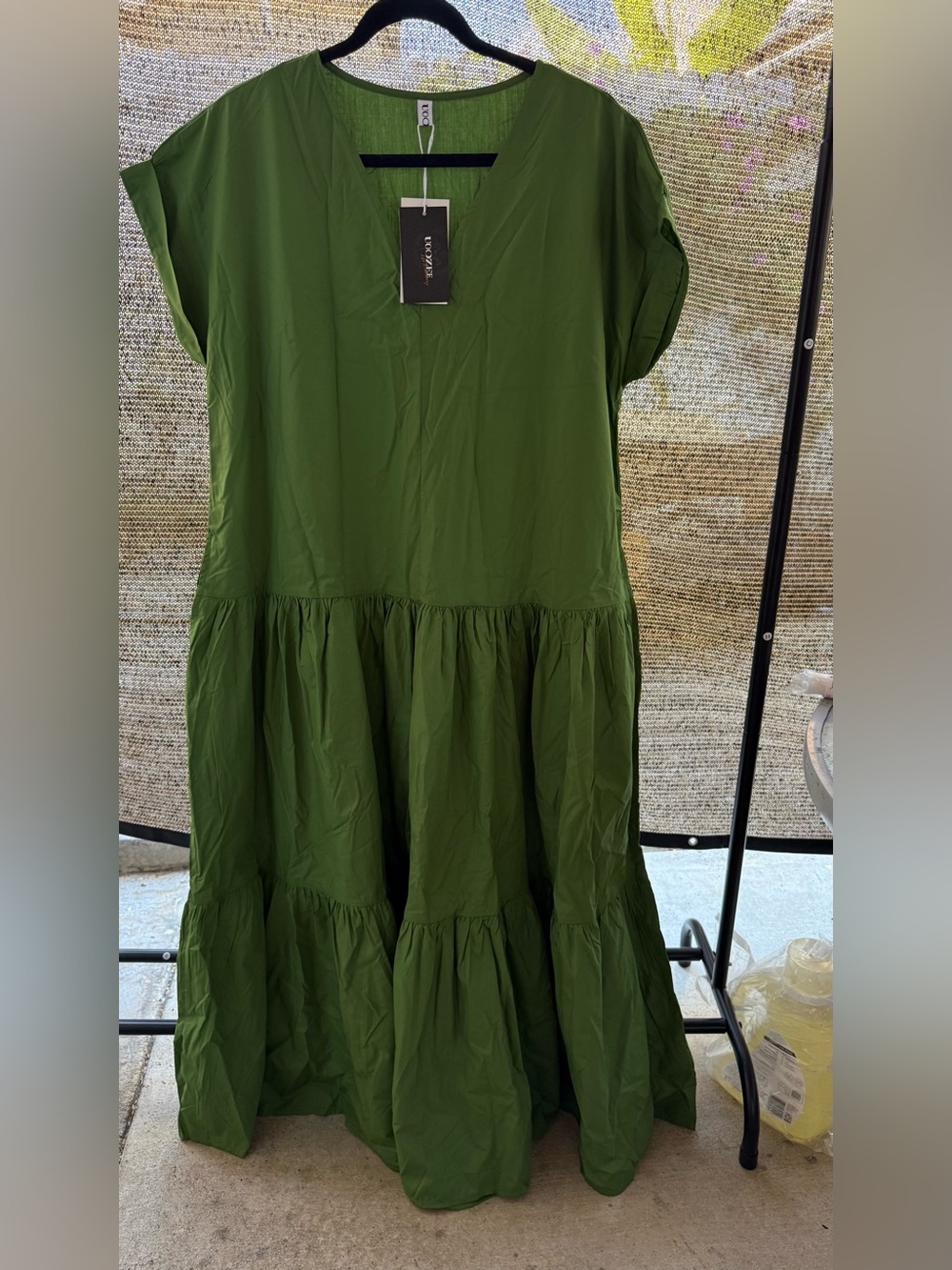 V-Neck Olive Tiered Maxi Dress by Uoozee